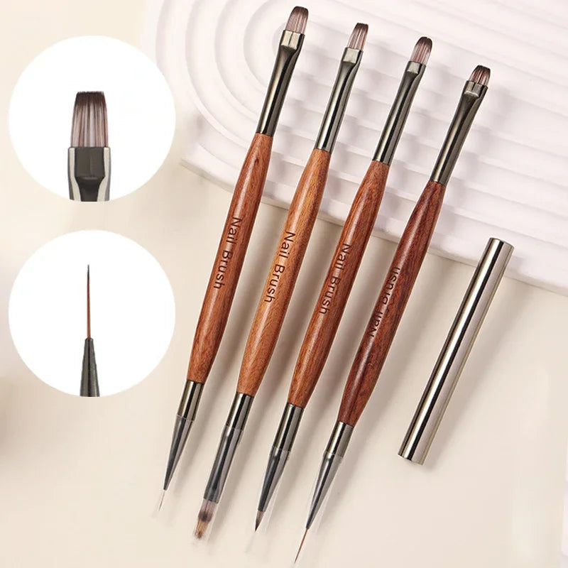 Dual End Nail Art Brush Sandalwood Lines Drawing Color Painting Phototherapy Gradient Sweeping Pen Nail Brushes Manicure Tools