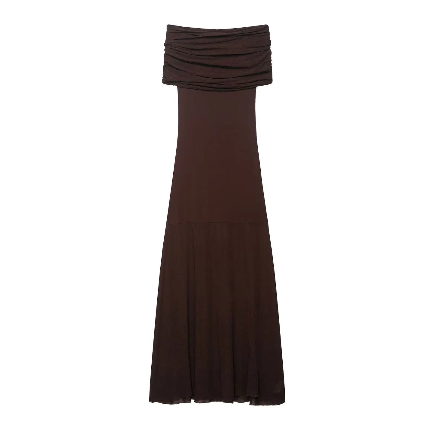TRAFZA Elegant Off-shoulder Knitted Midi Dresses For Women Autumn Fashion Solid Sleeveless Pleated A-line Party Vintage Dresses