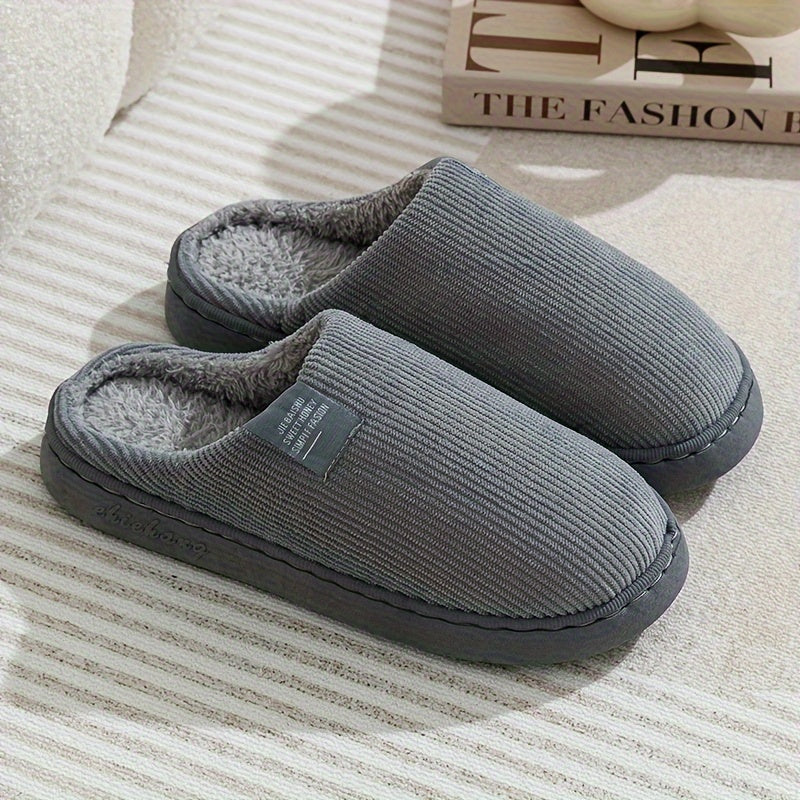 [Warm Slippers] Warm Plush Slip-On Slippers | Unisex Winter Non-Slip Rubber Sole Indoor House Shoes for Home - Multi-Color Options (Beige, Blue, Yellow, Green, Grey, Pink), Cute Slippers, Soft Texture Footwear